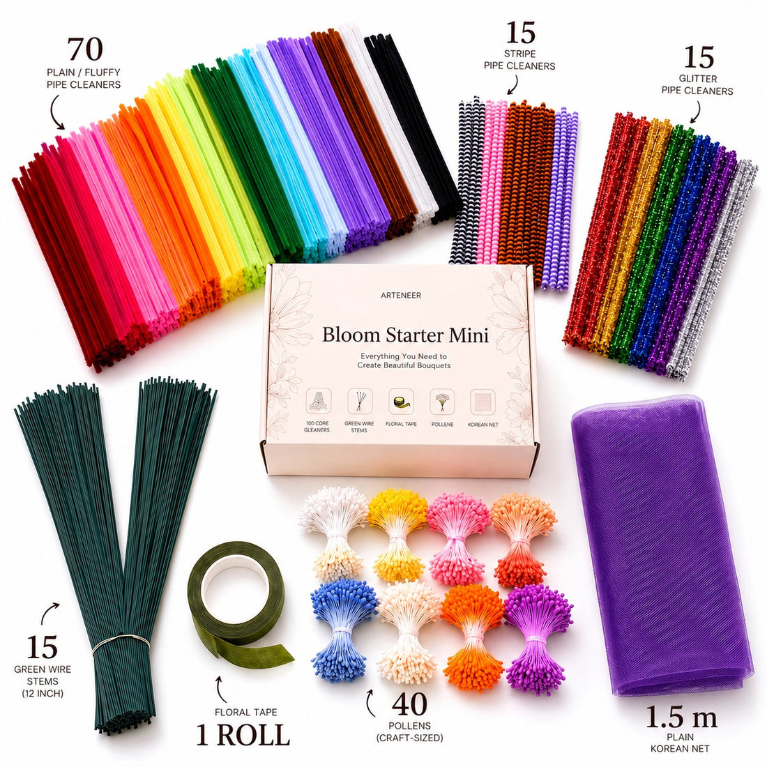 Arteneer Bloom Starter Mini DIY Bouquet Craft Kit (150+ Pieces)