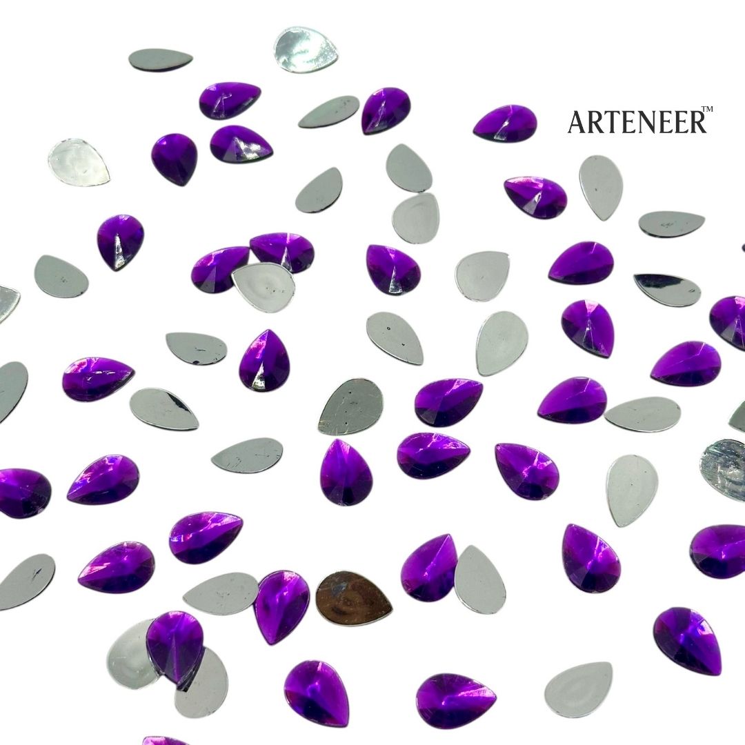 Colourful Almond Shape Chatons for DIY Jewellery & Blouse Work – 100g Pack (Approx. 340 Pcs)