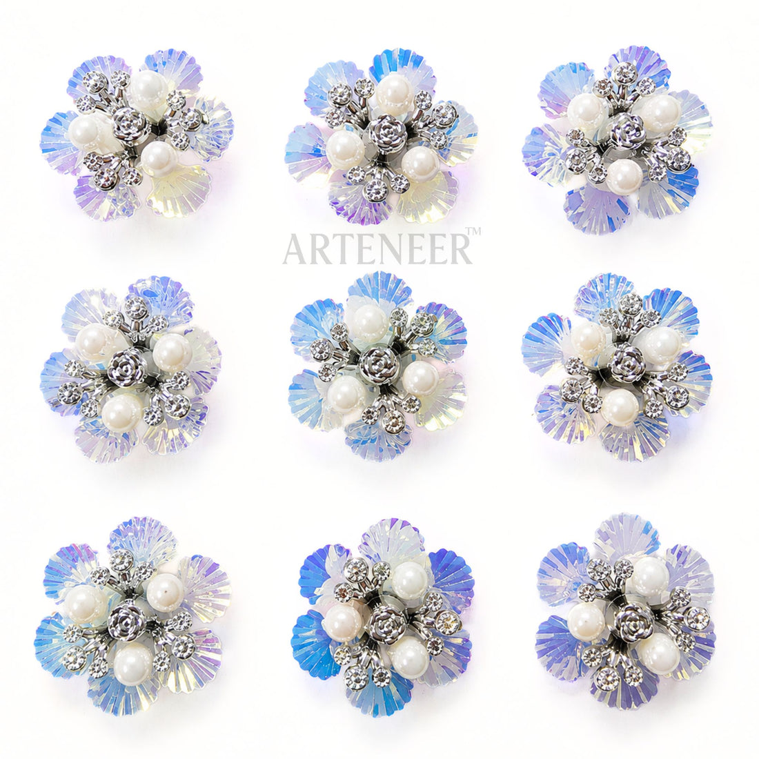 White Diamond Flower Motifs for Bridal Jewellery & Blouse Work – Pack of 50 Pcs