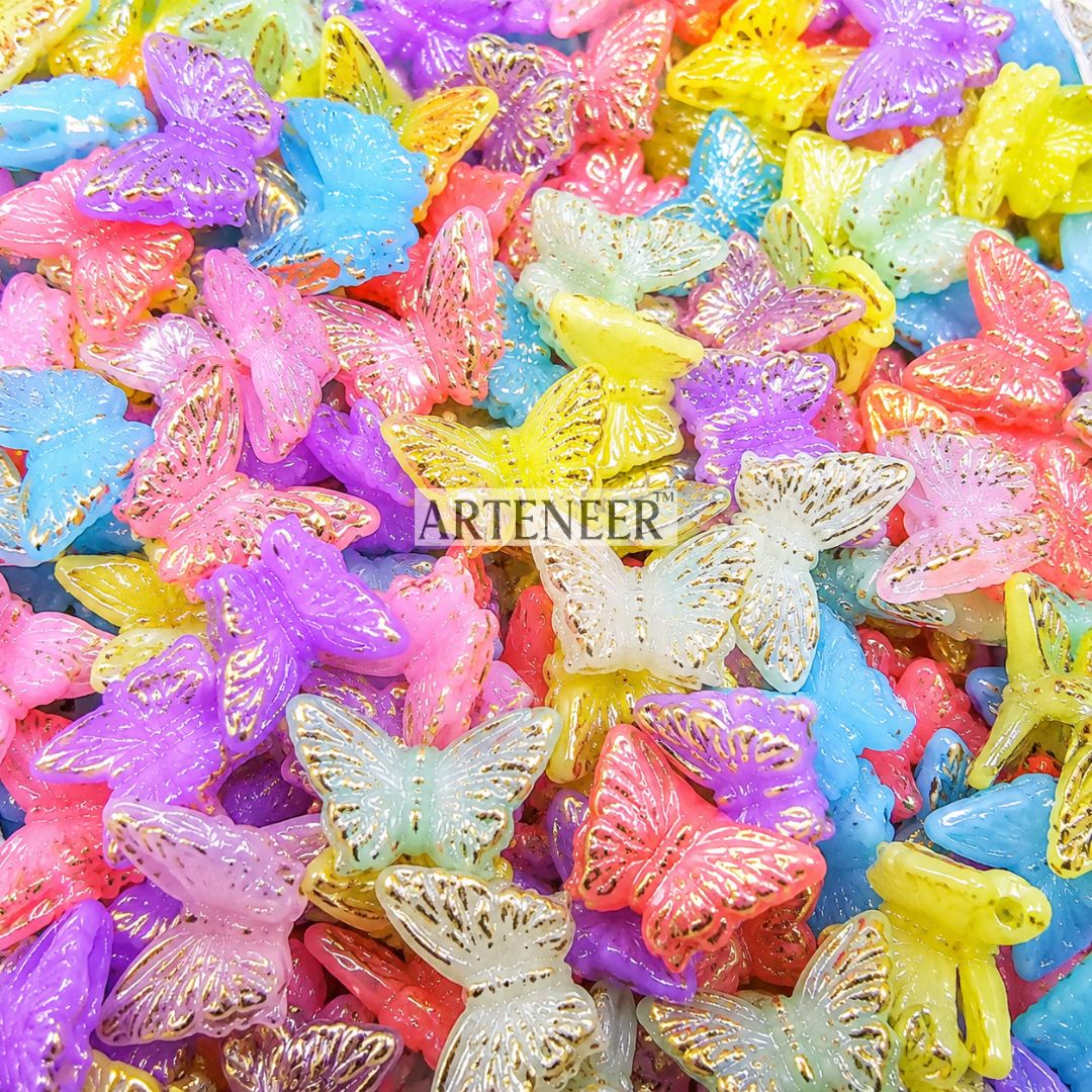 Multicolor golden trim butterflies for kids jewelry, bridal hair accessories, and lippan craft in India