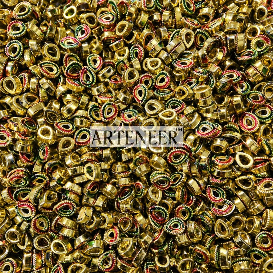 Golden Meena Pan (Paan Leaf) Beads for Jewellery & Latkan – Pack of 100 Pcs