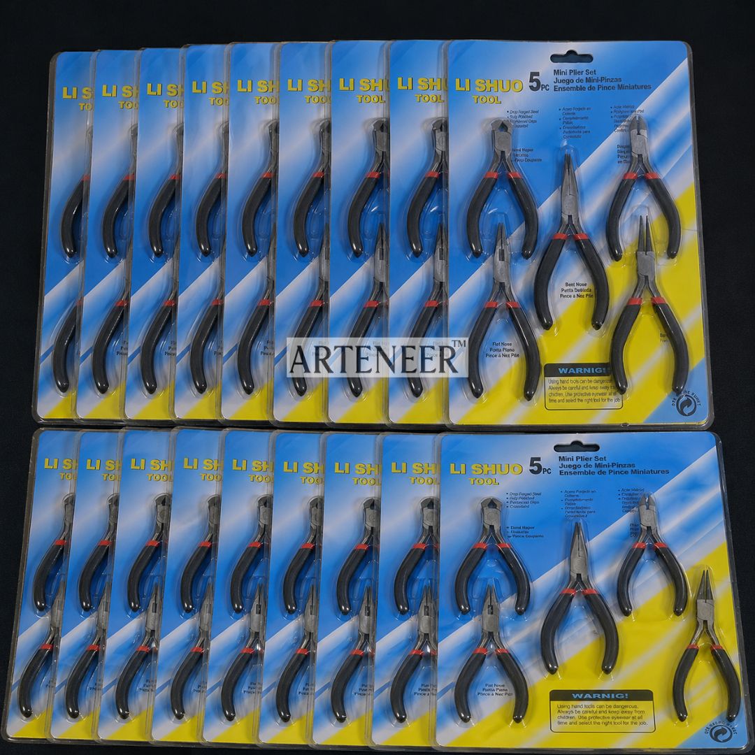 Multiple packages of Arteneer pliers on a black background