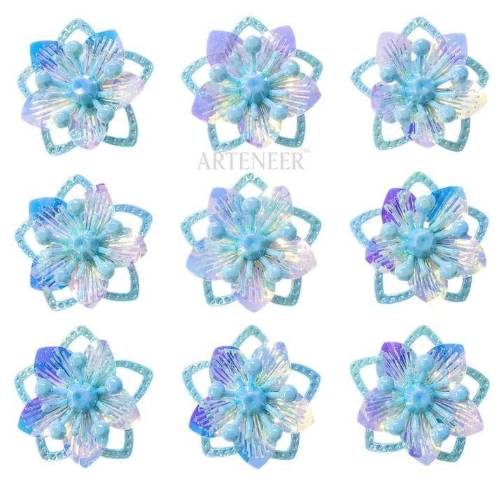 Sky Blue Shining Flower Motifs for Jewellery & Blouse Work – Pack of 50 Pcs
