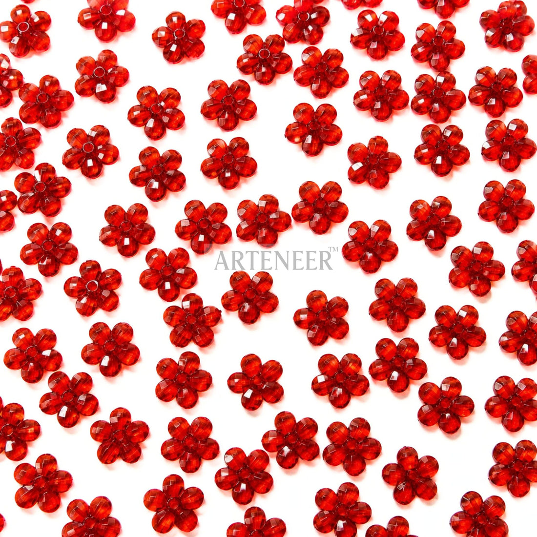 Red Crystal Flower Motifs for Jewellery & Blouse Work – 100g Pack (Approx. 400 Pcs)