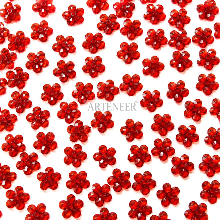 Red Crystal Flower Motifs for Jewellery & Blouse Work – 100g Pack (Approx. 400 Pcs)