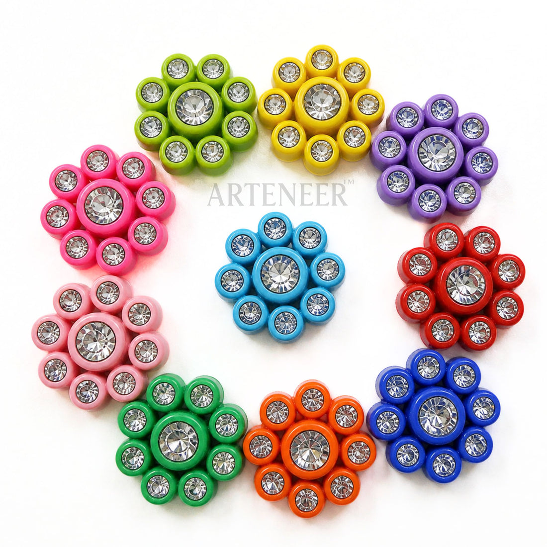 Diamond Multicolour Flower Motifs for Jewellery & Craft – Pack of 100 Pcs