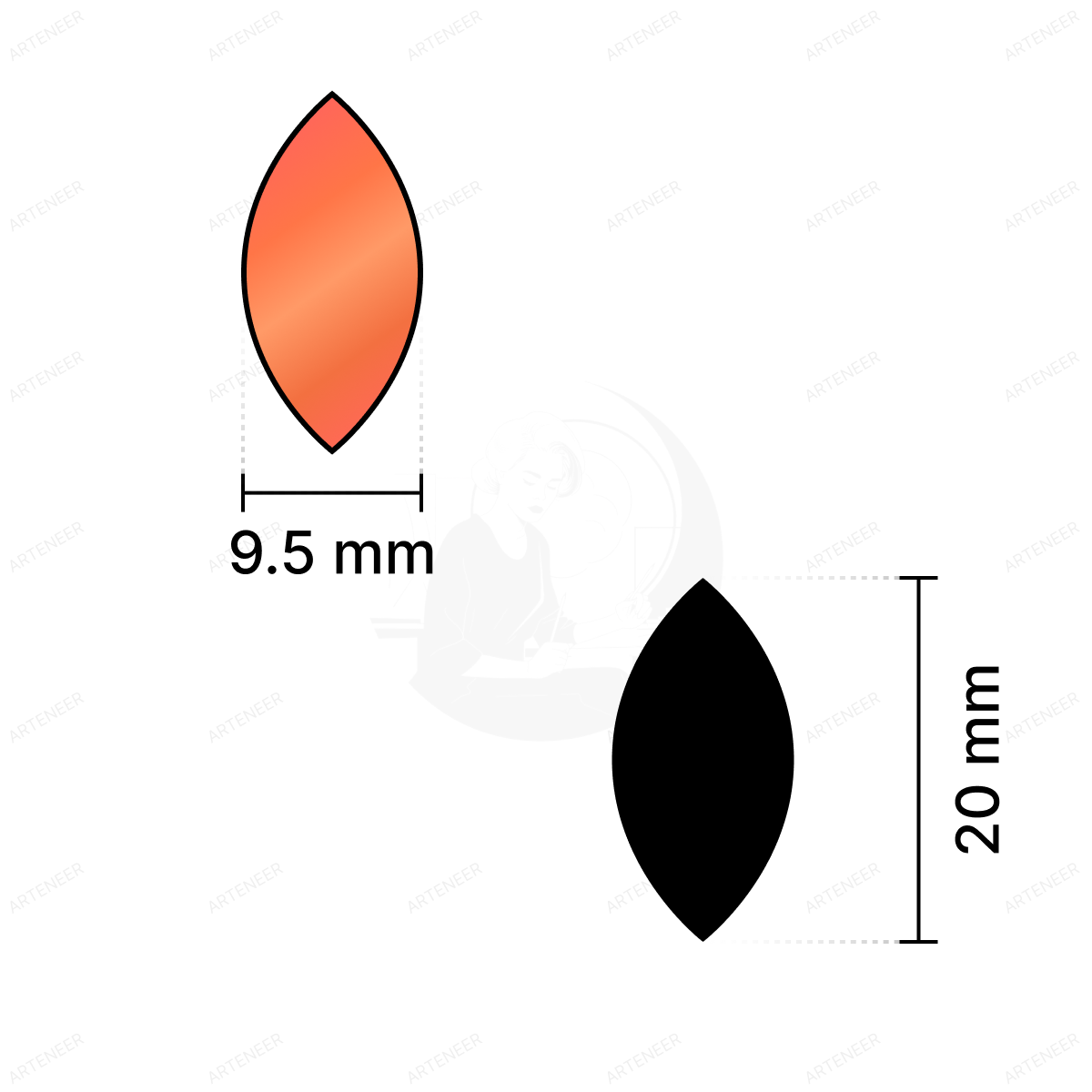 Red Kashti Pan Shape Mirror