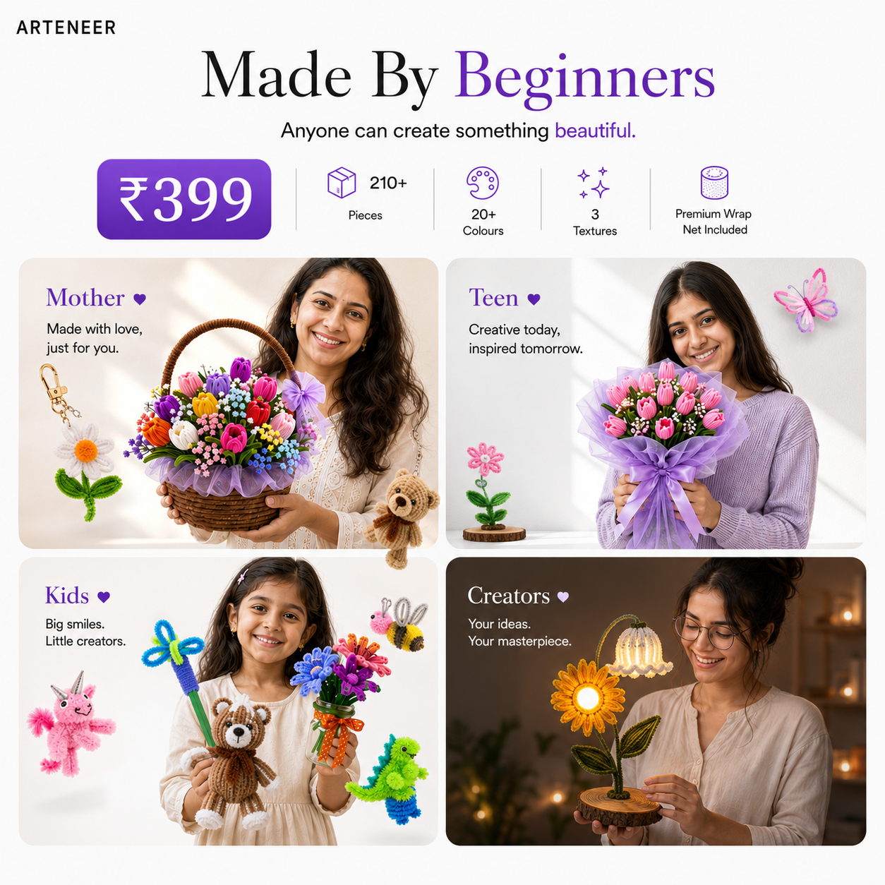 Arteneer Bouquet Maker Kit DIY Flower Bouquet Craft Kit (210+ Pieces)