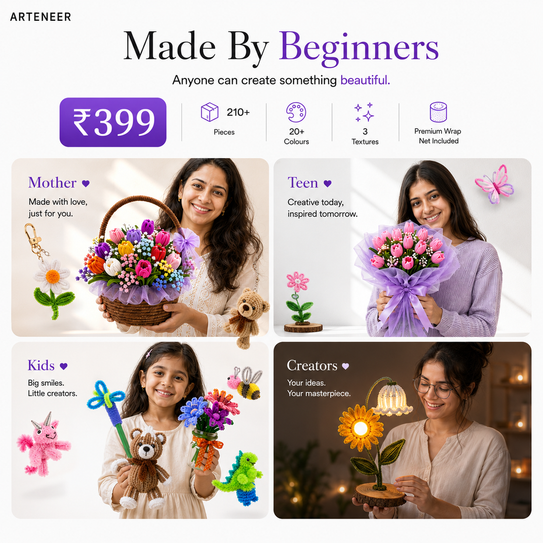 Arteneer Bouquet Maker Kit DIY Flower Bouquet Craft Kit (210+ Pieces)