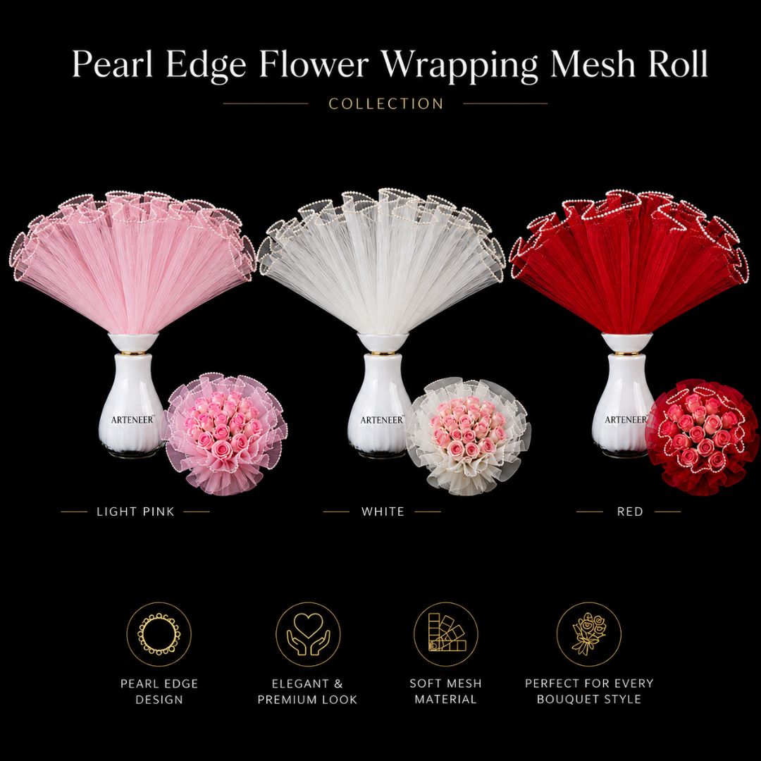 Pearl Edge Flower Bouquet Wrapping Mesh Roll | Premium Floral Tulle Wrap