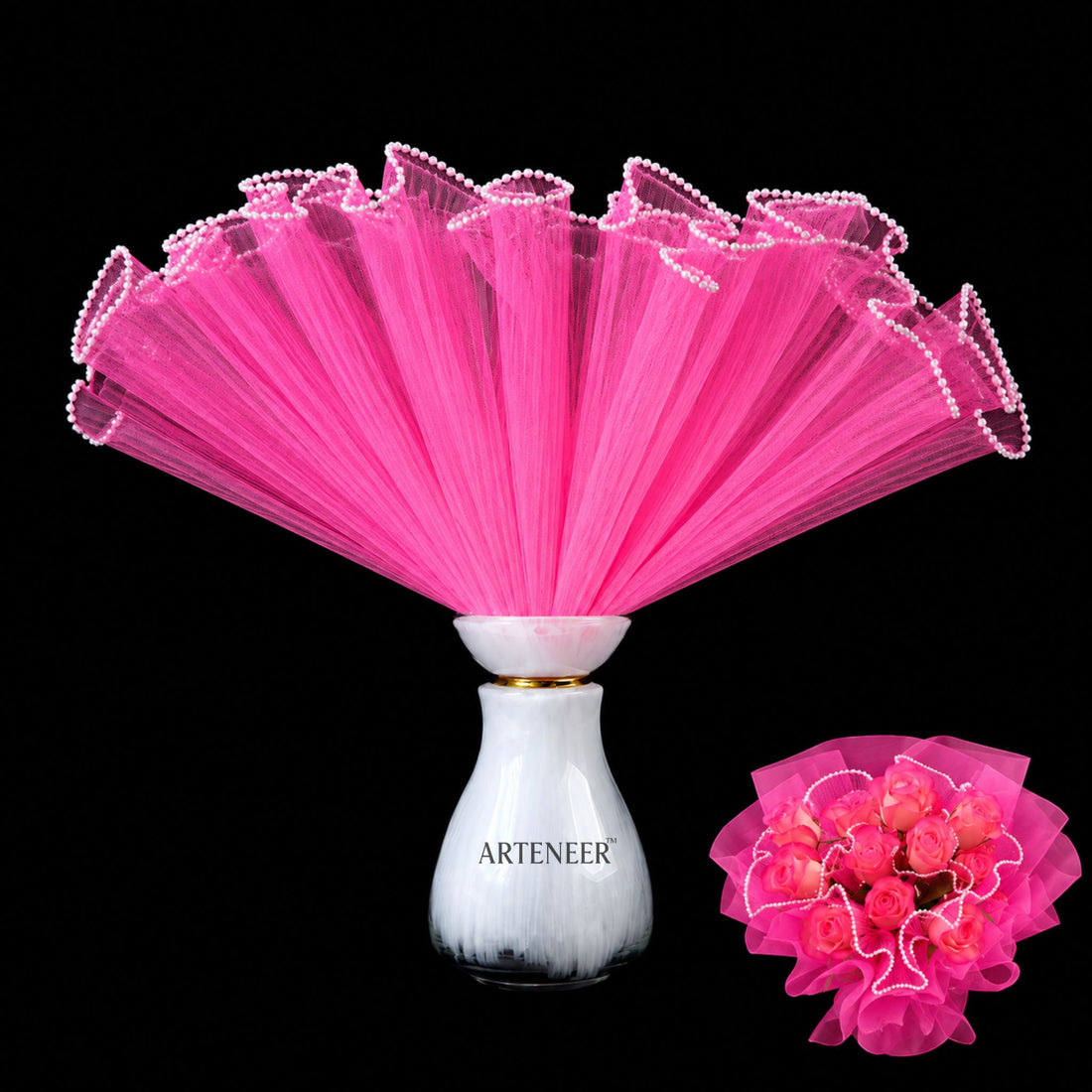 Pearl Edge Flower Bouquet Wrapping Mesh Roll | Premium Floral Tulle Wrap