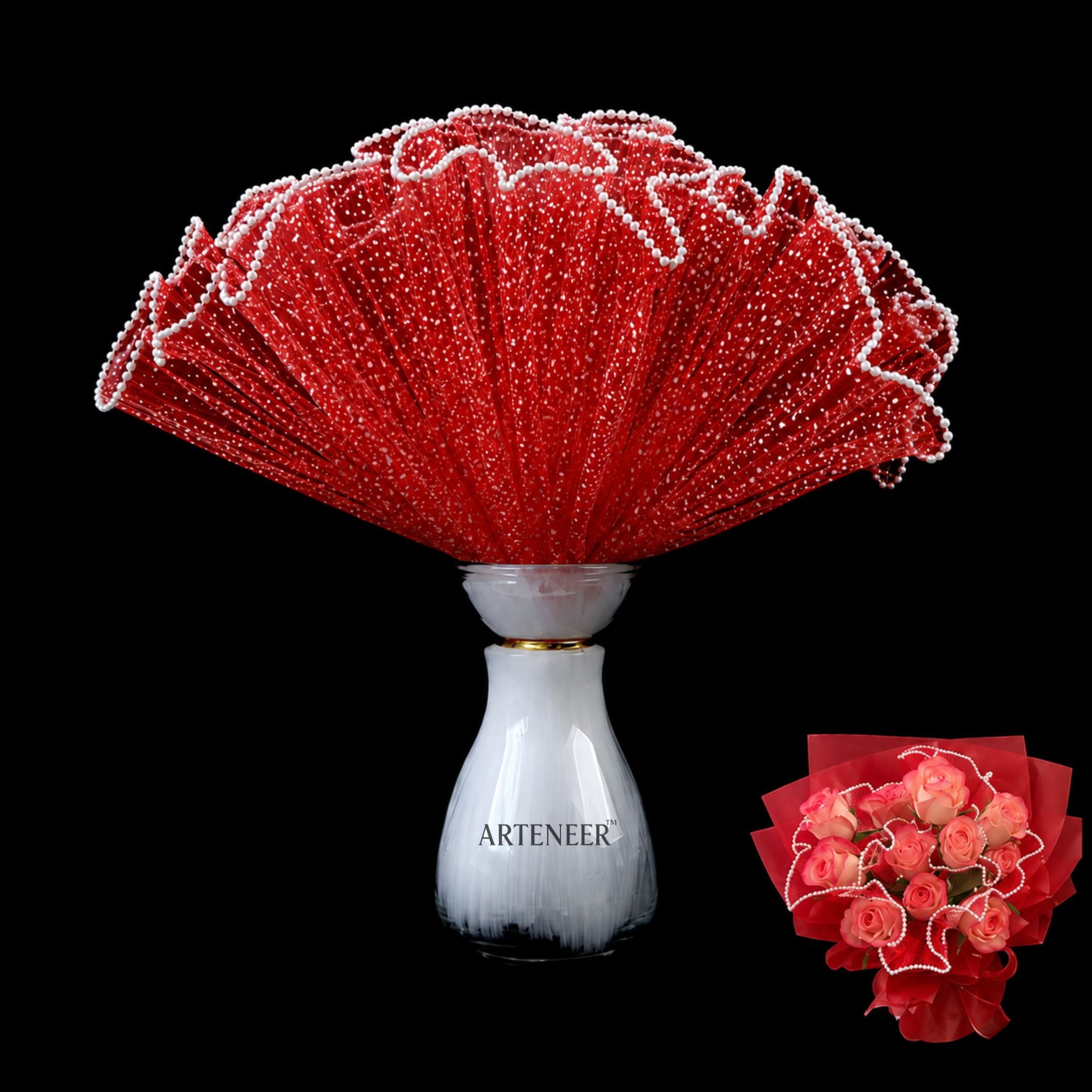Pearl Edge Flower Bouquet Wrapping Mesh Roll | Premium Floral Tulle Wrap