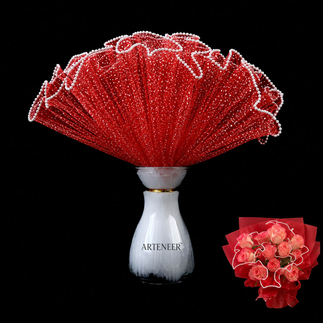 Pearl Edge Flower Bouquet Wrapping Mesh Roll | Premium Floral Tulle Wrap