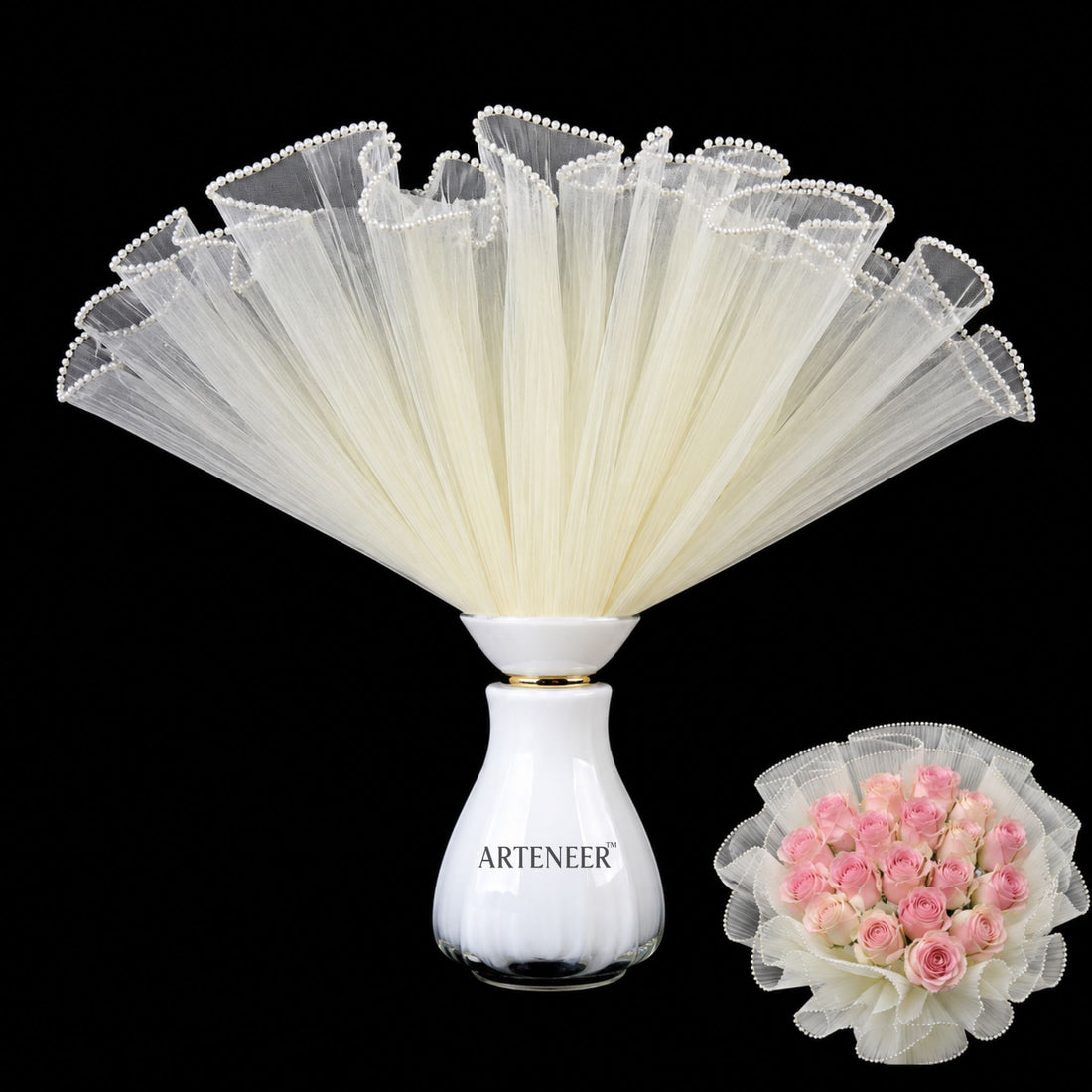 Pearl Edge Flower Bouquet Wrapping Mesh Roll | Premium Floral Tulle Wrap