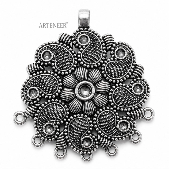 Antique silver floral pendant charms for DIY jewelry making, bulk pack of oxidized silver locket charms by Arteneer