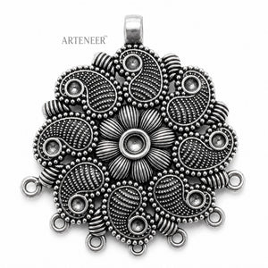 Antique Silver Floral Pendant Charms for DIY Jewelry – Oxidized Silver Locket Charm ( 1 Piece)