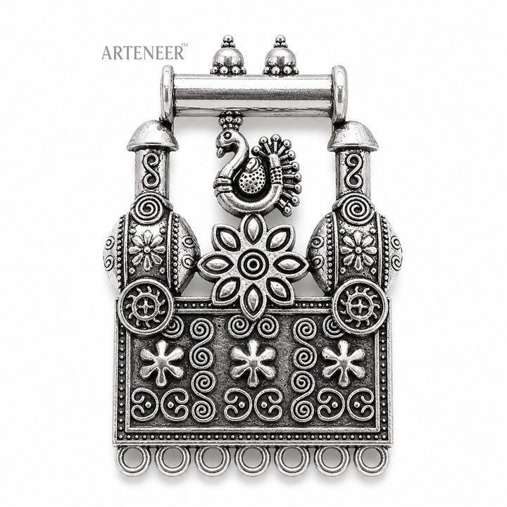 Antique silver peacock pendant connectors for DIY jewelry making, bulk pack of oxidized multi-loop tribal pendants by Arteneer