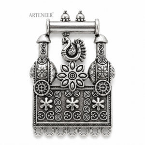 Antique Silver Oxidized Peacock Multi-Loop Tribal Pendant (1 Piece)