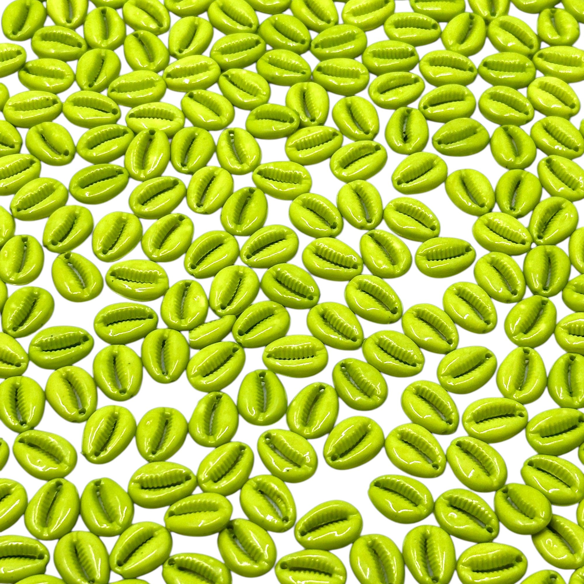 Lime green craft Cowrie shells for macrame and fabric art