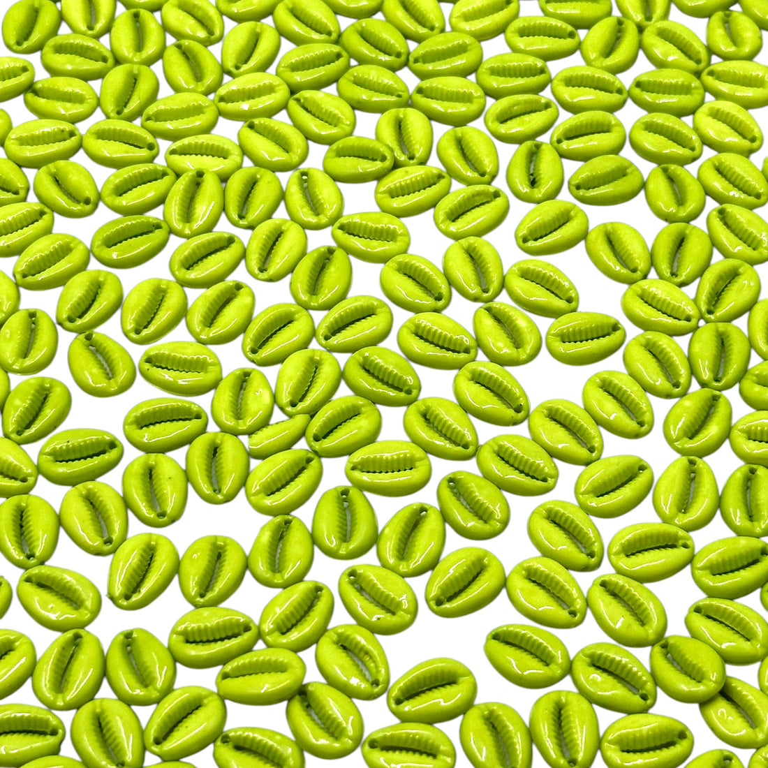 Lime green craft Cowrie shells for macrame and fabric art