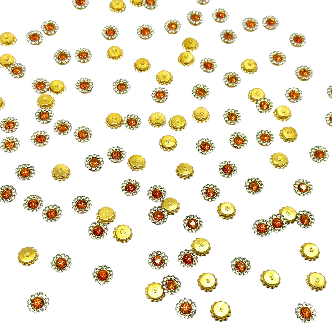 Orange Kundan flatback stones with clear rhinestone border