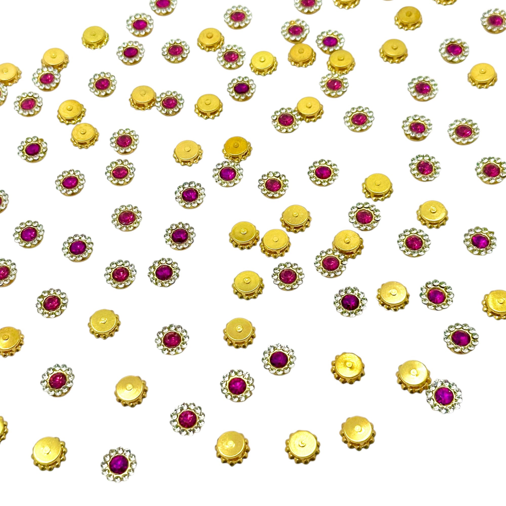 Premium pink center halo Kundan rhinestone flatback stones for DIY crafts