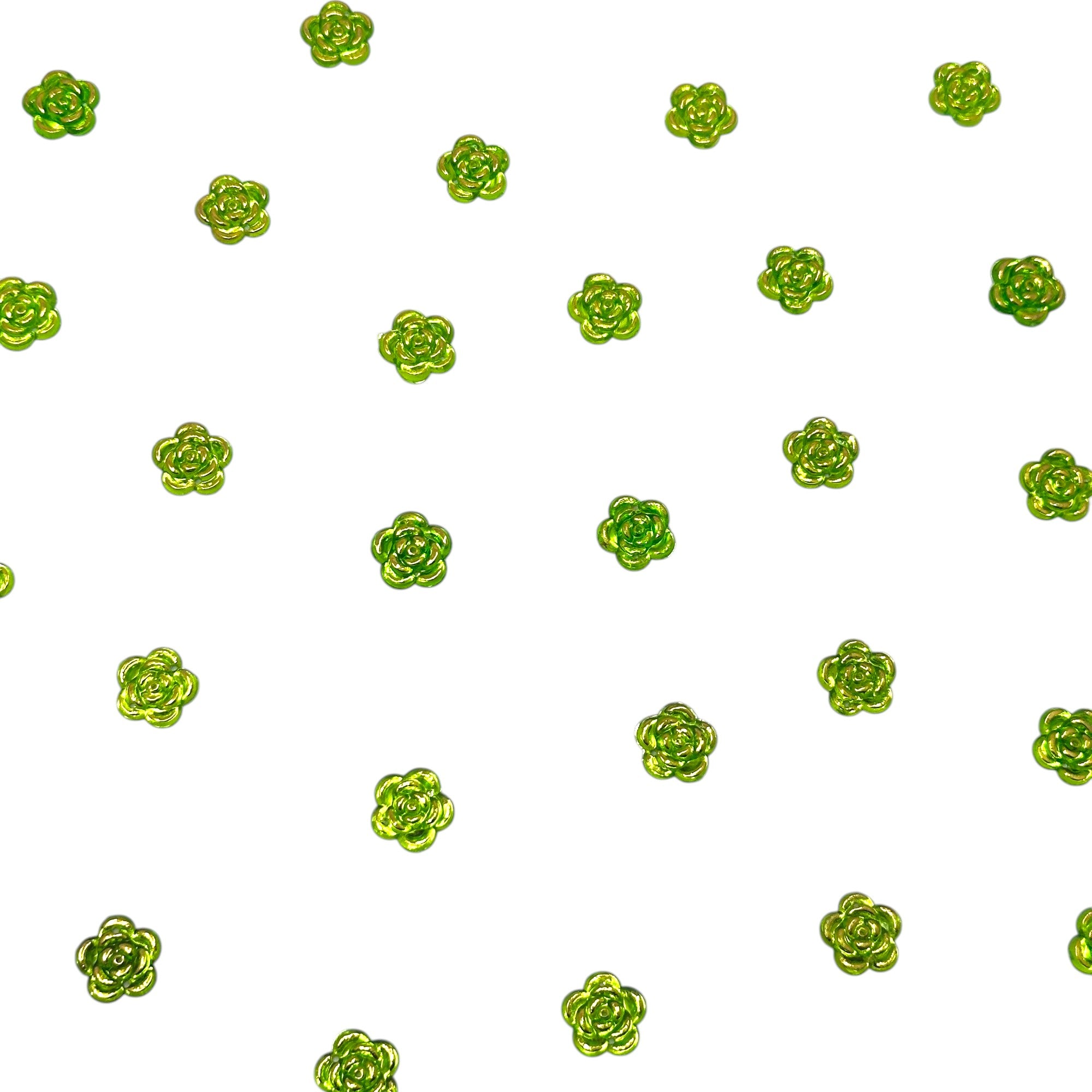 Light green metallic flower embellishments for resin crafts