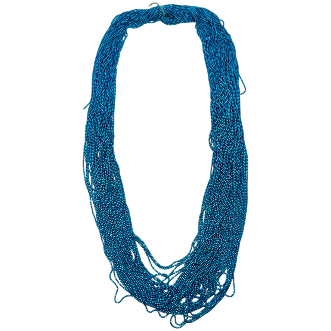 A rich teal blue-colored seed bead chain for custom craft projects, supply material.