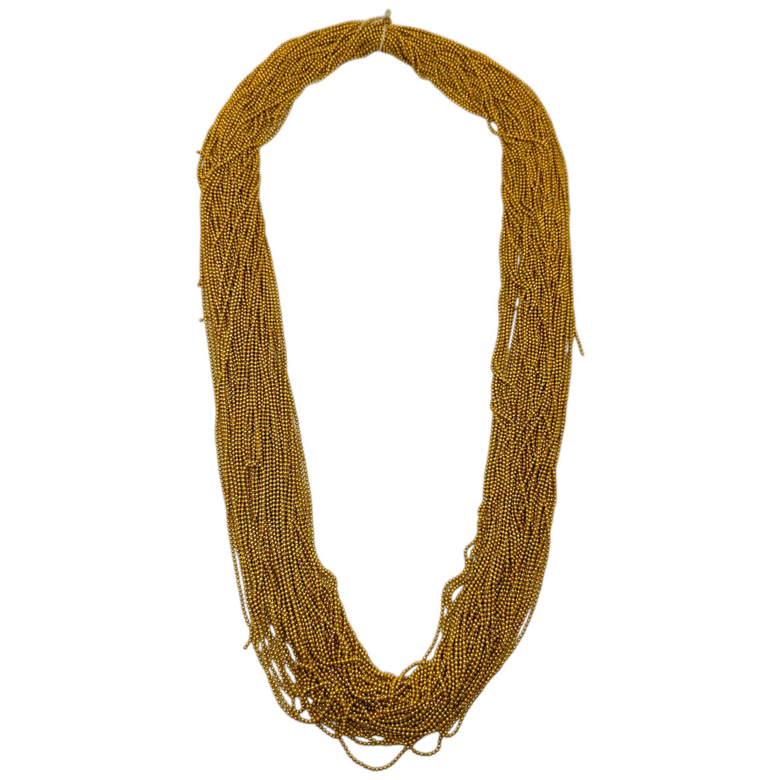 A bright metallic gold seed bead chain for jewelry supplies and craft embellishments.