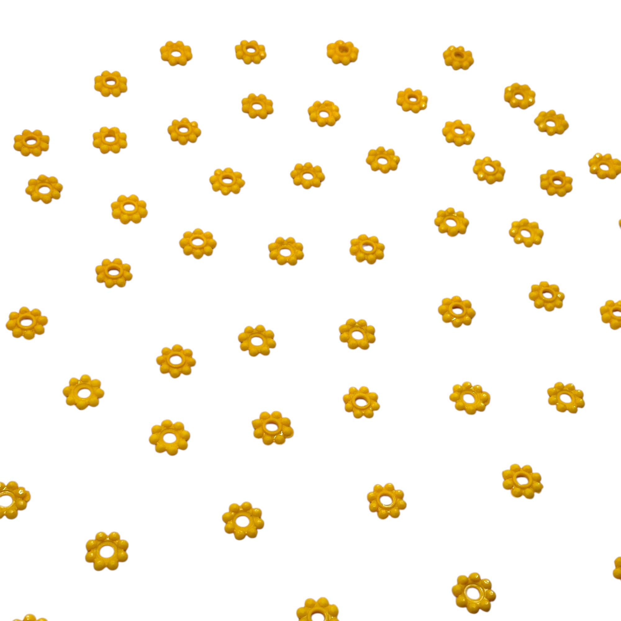 Golden yellow carved acrylic craft beads for Toran making