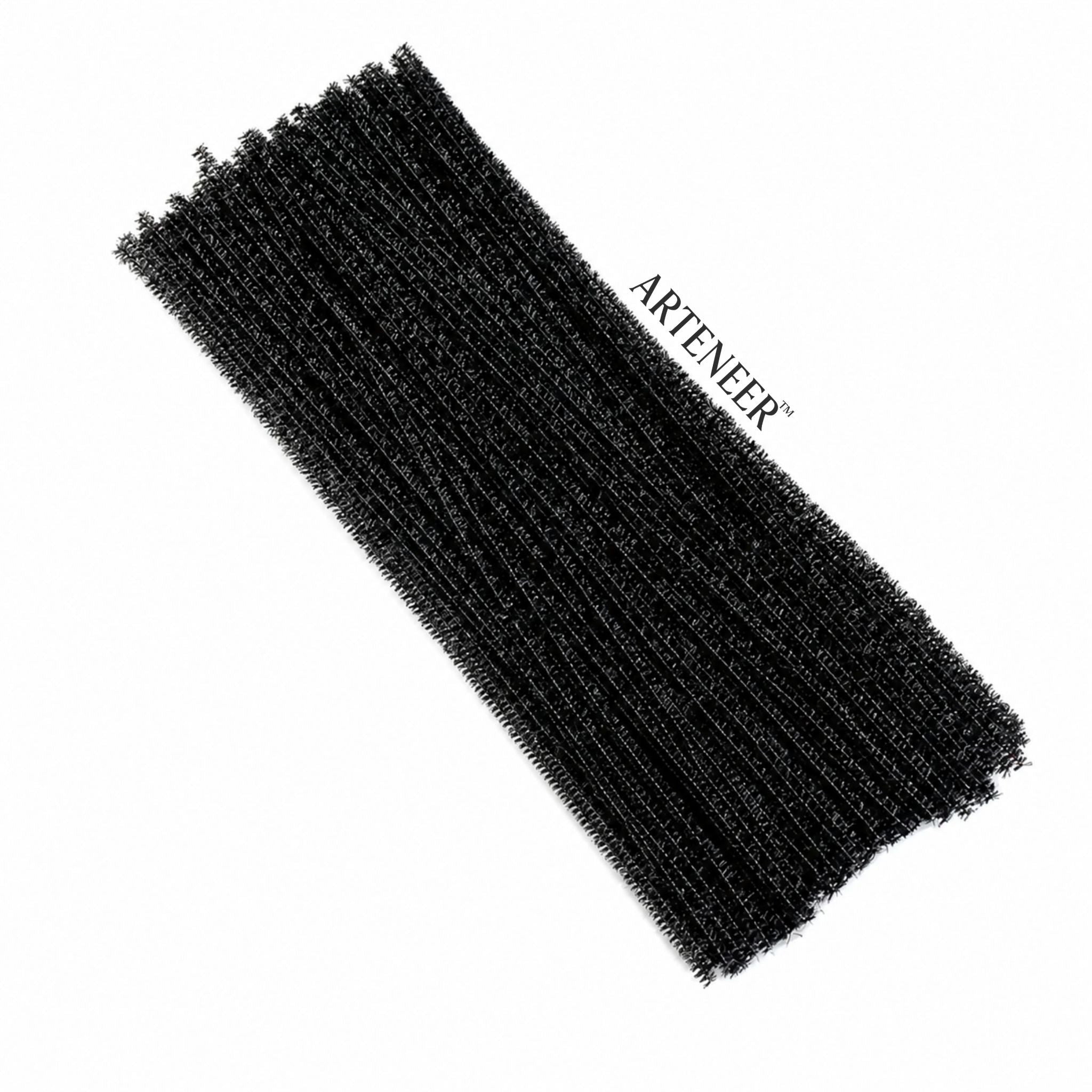 Black Glitter Pipe Cleaner - 6mm (12 Inch) | Pack of 100 Piece