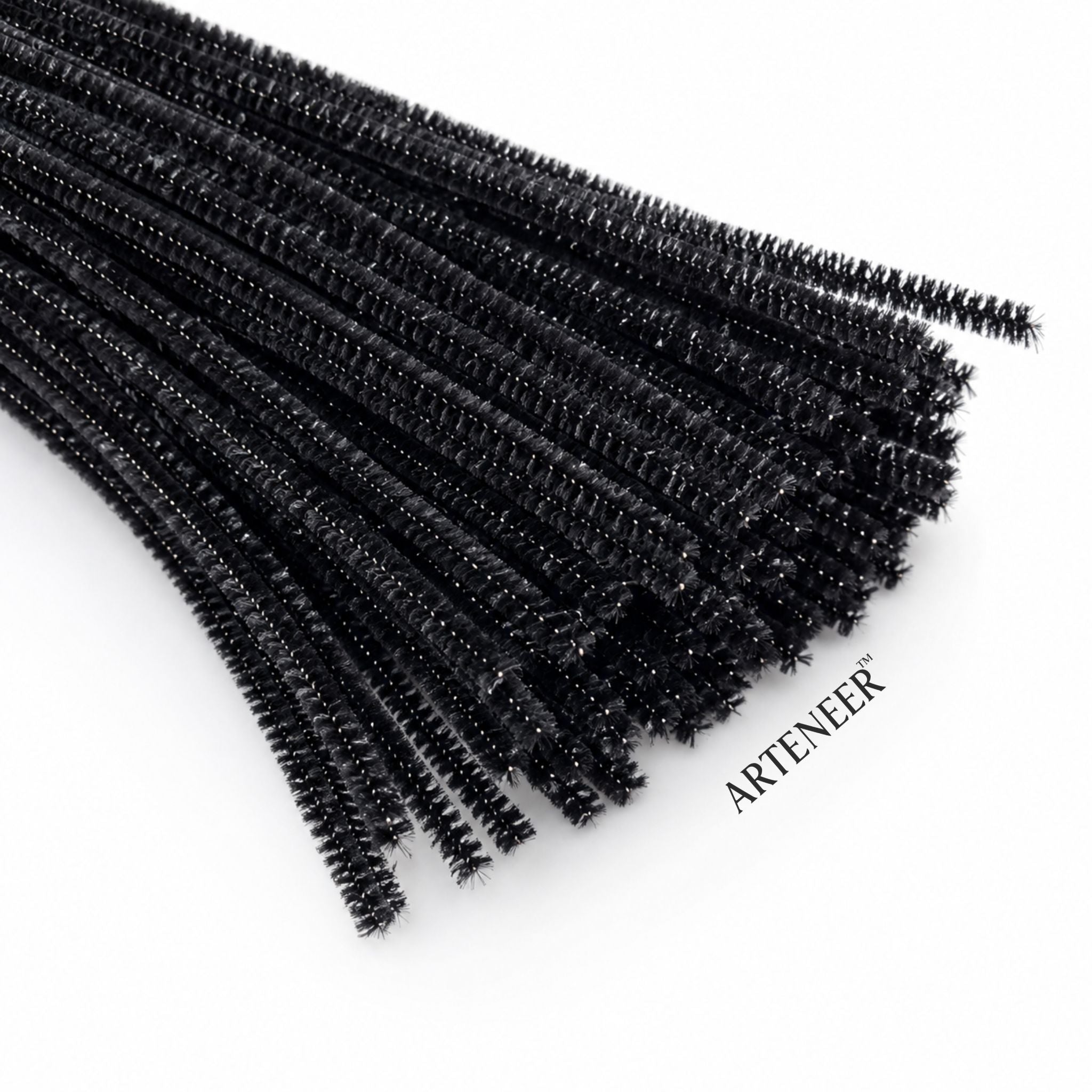 Black Glitter Pipe Cleaner - 6mm (12 Inch) | Pack of 100 Piece