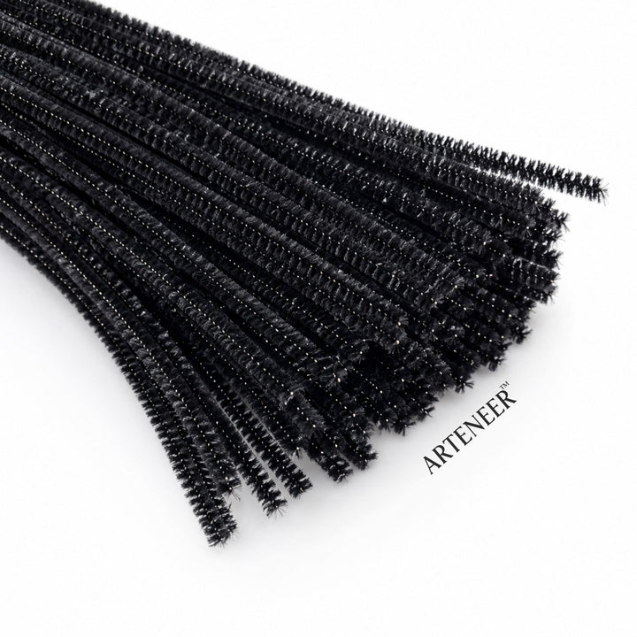 Black Glitter Pipe Cleaner - 6mm (12 Inch) | Pack of 100 Piece