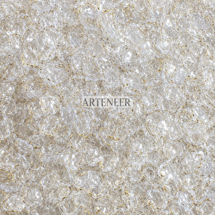 Clear gold-edge flower beads for resin art, bridal jewelry, and floral craft making in India