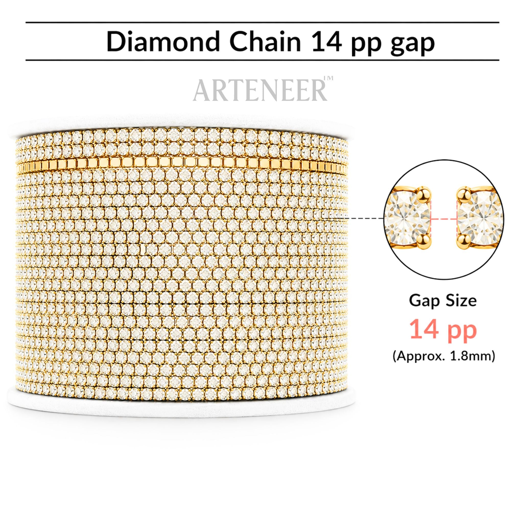 Spool of diamond chain with gap size 14 pp by Arteneer on a white background
