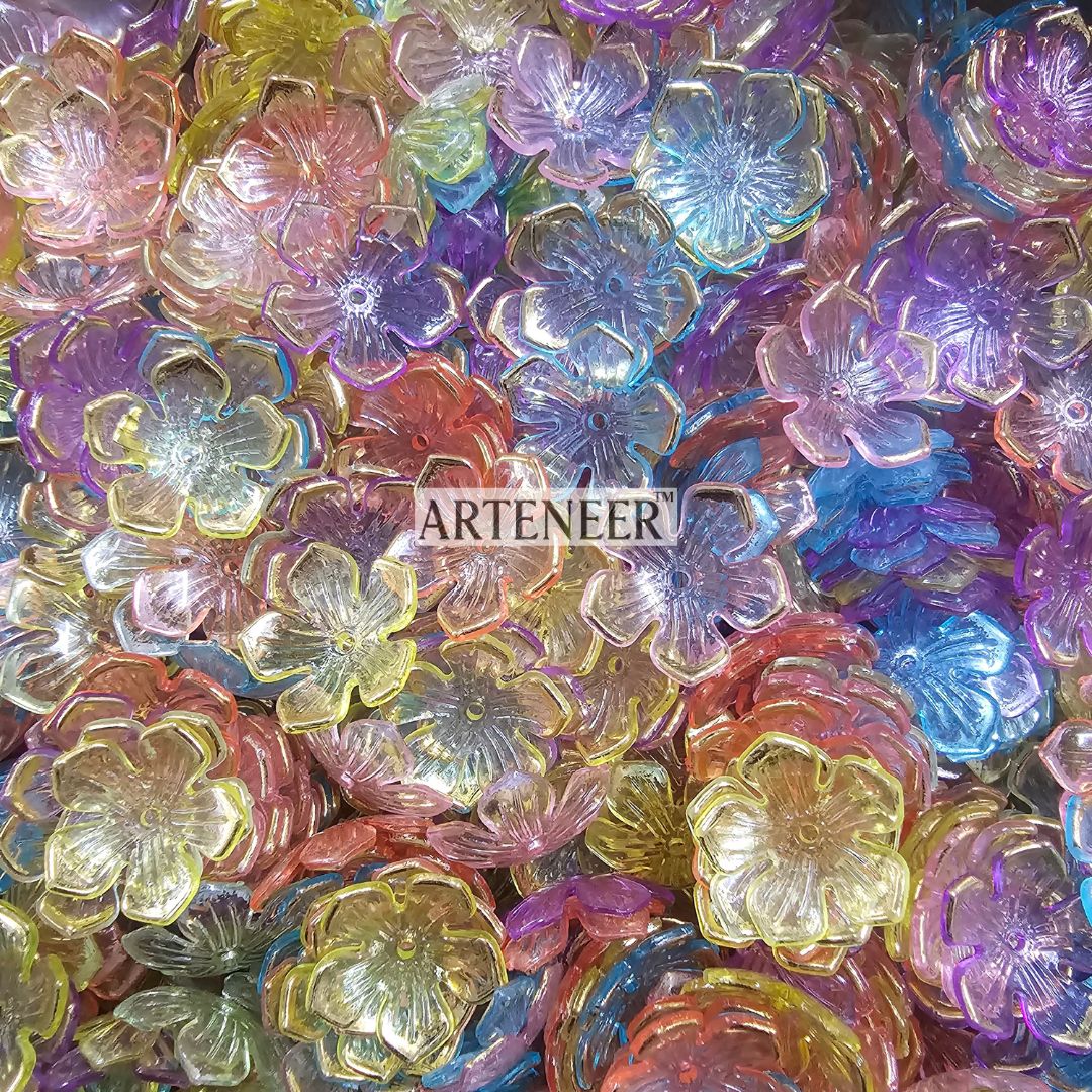 Five petal transparent colorful flowers for DIY crafts, pack of 160 multicolor charms by Arteneer