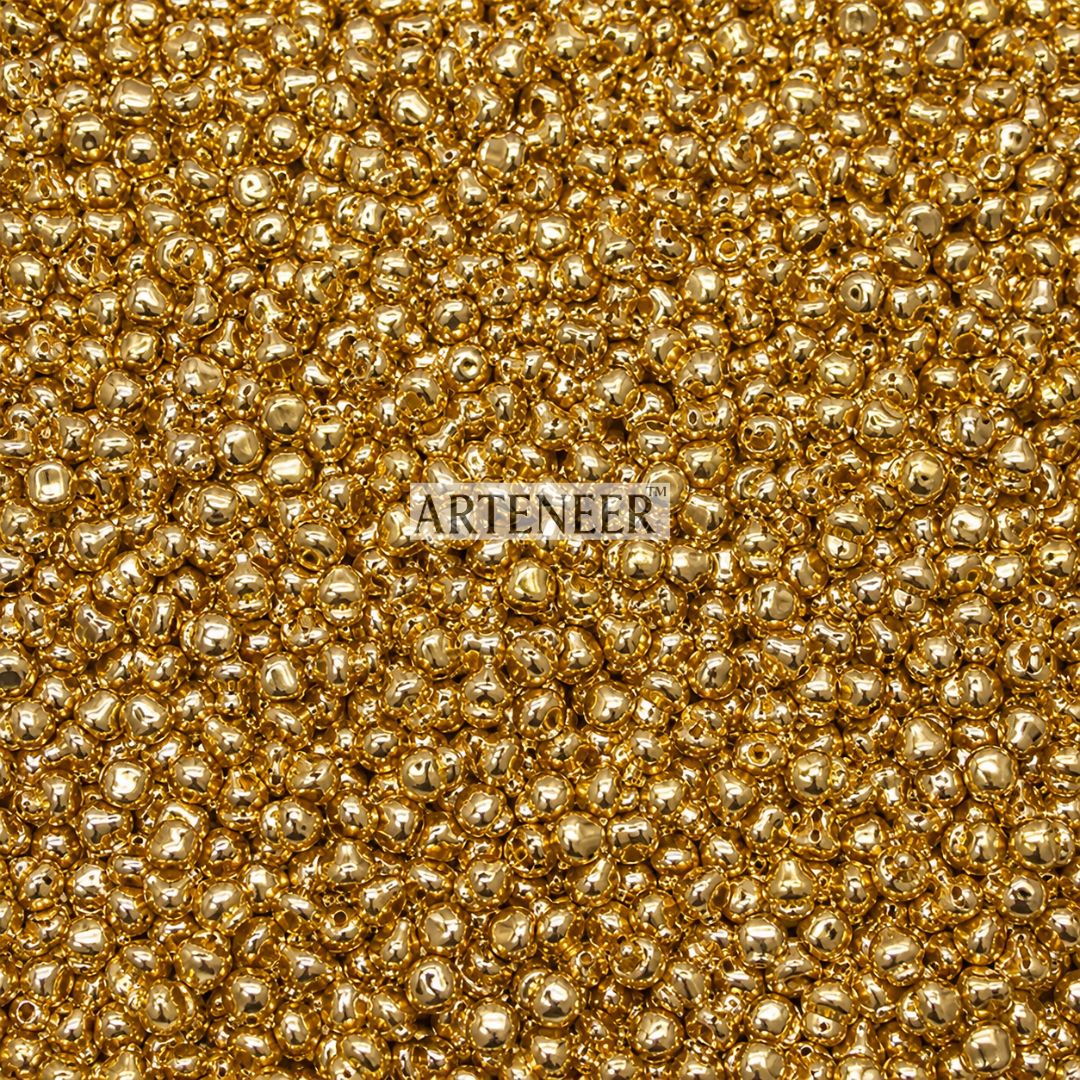 Gold plated ghungru bells with loop for payal anklets, kathak dance ghungroo, and traditional Indian craft in India