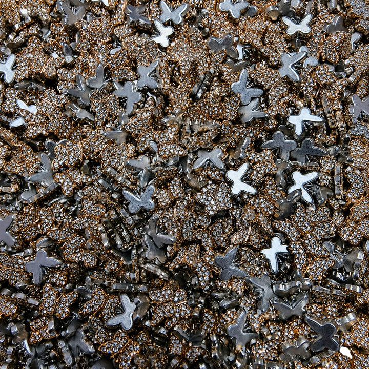 Bulk gold and silver rhinestone Butterfly flatback embellishments for DIY crafts