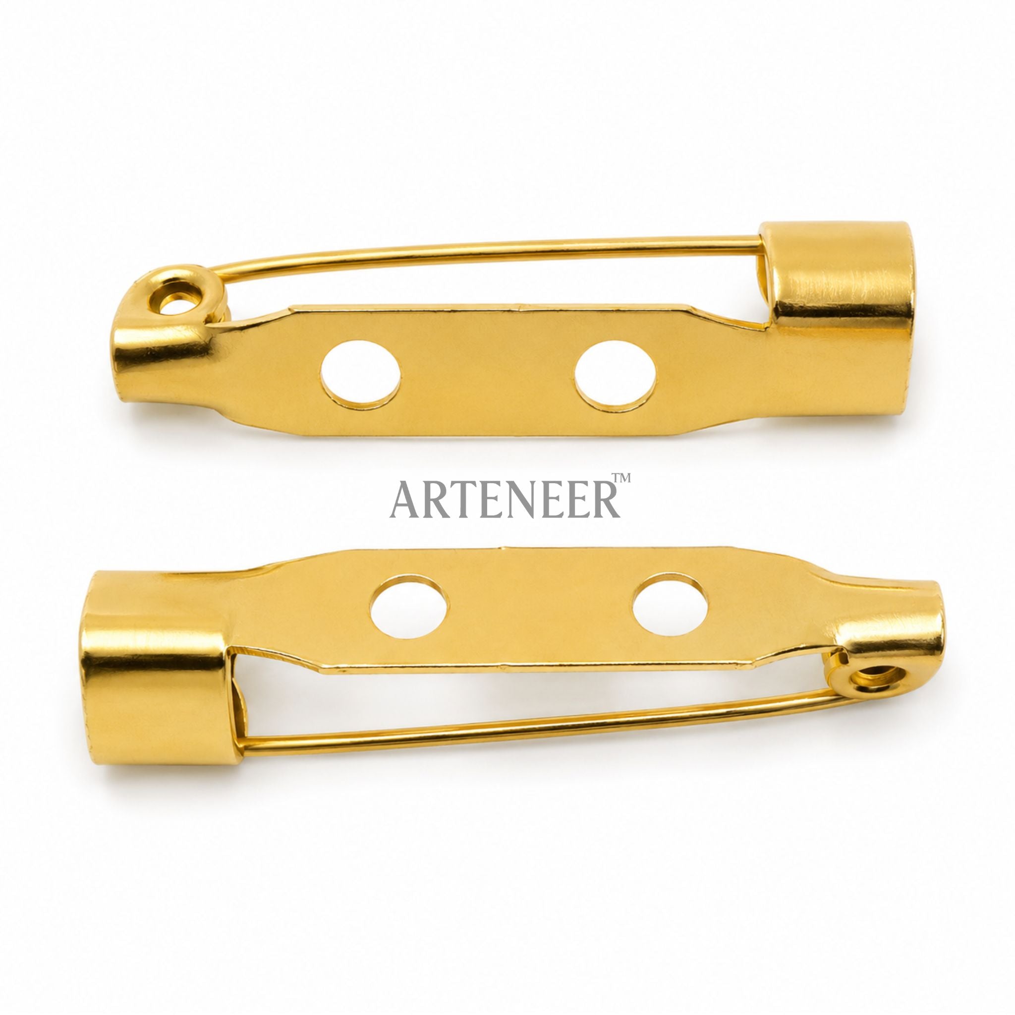 Golden bar pin brooch backs for DIY jewelry making, bulk pack of 100 brooch bases by Arteneer