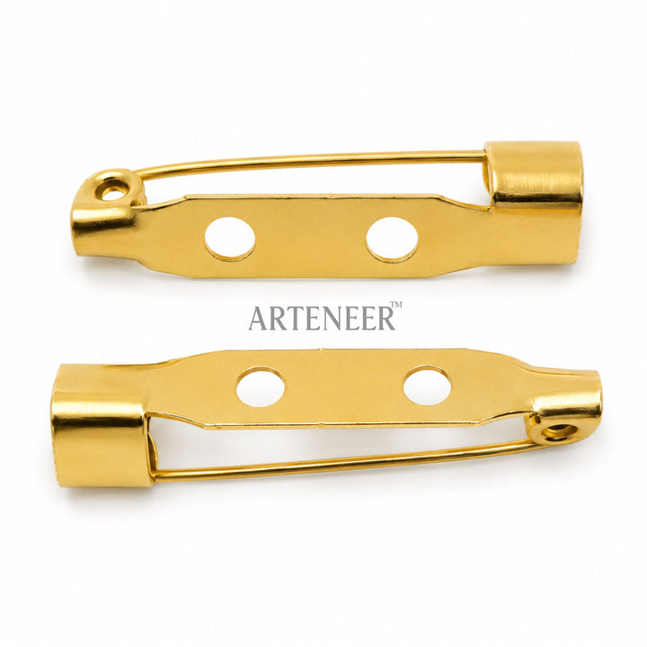 Golden bar pin brooch backs for DIY jewelry making, bulk pack of 100 brooch bases by Arteneer