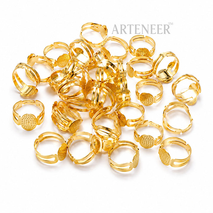 Golden flexible rings for DIY jewelry making, pack of 100 adjustable open rings by Arteneer