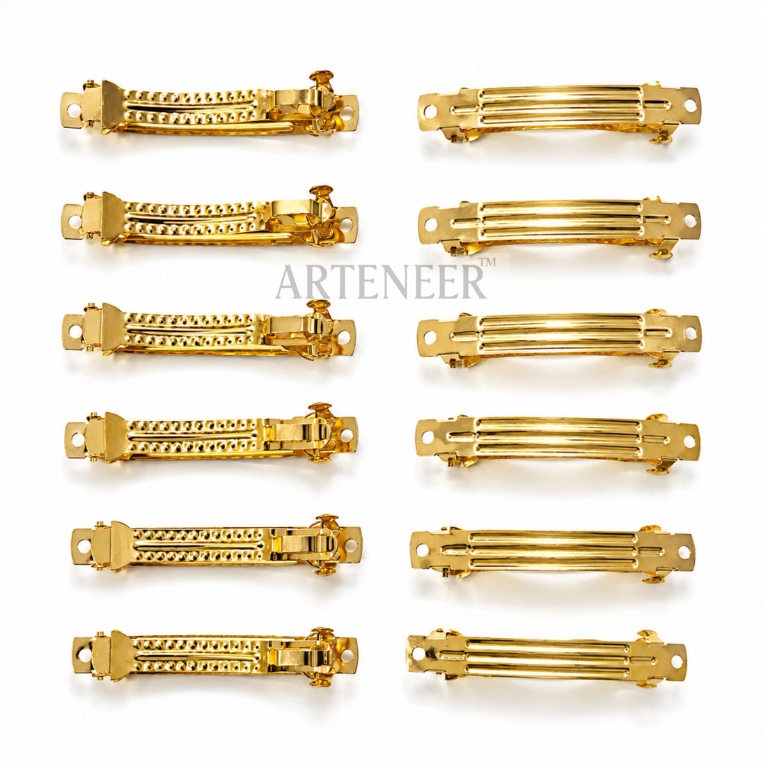 Golden hair buckle clips for DIY hair accessories, pack of 12 metal clip bases by Arteneer