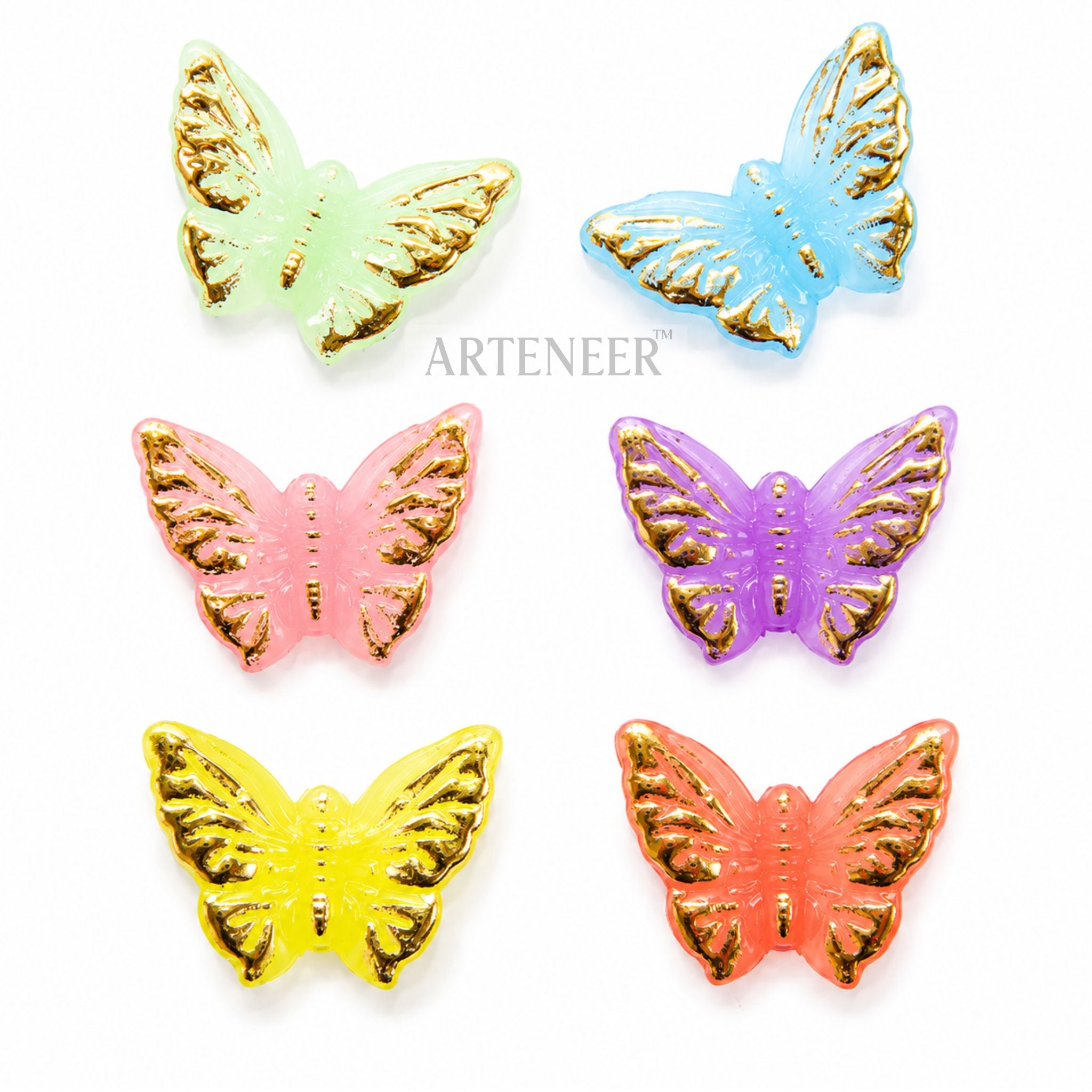 Golden shine colorful butterfly charms for DIY crafts, pack of 130 multicolor butterfly embellishments by Arteneer