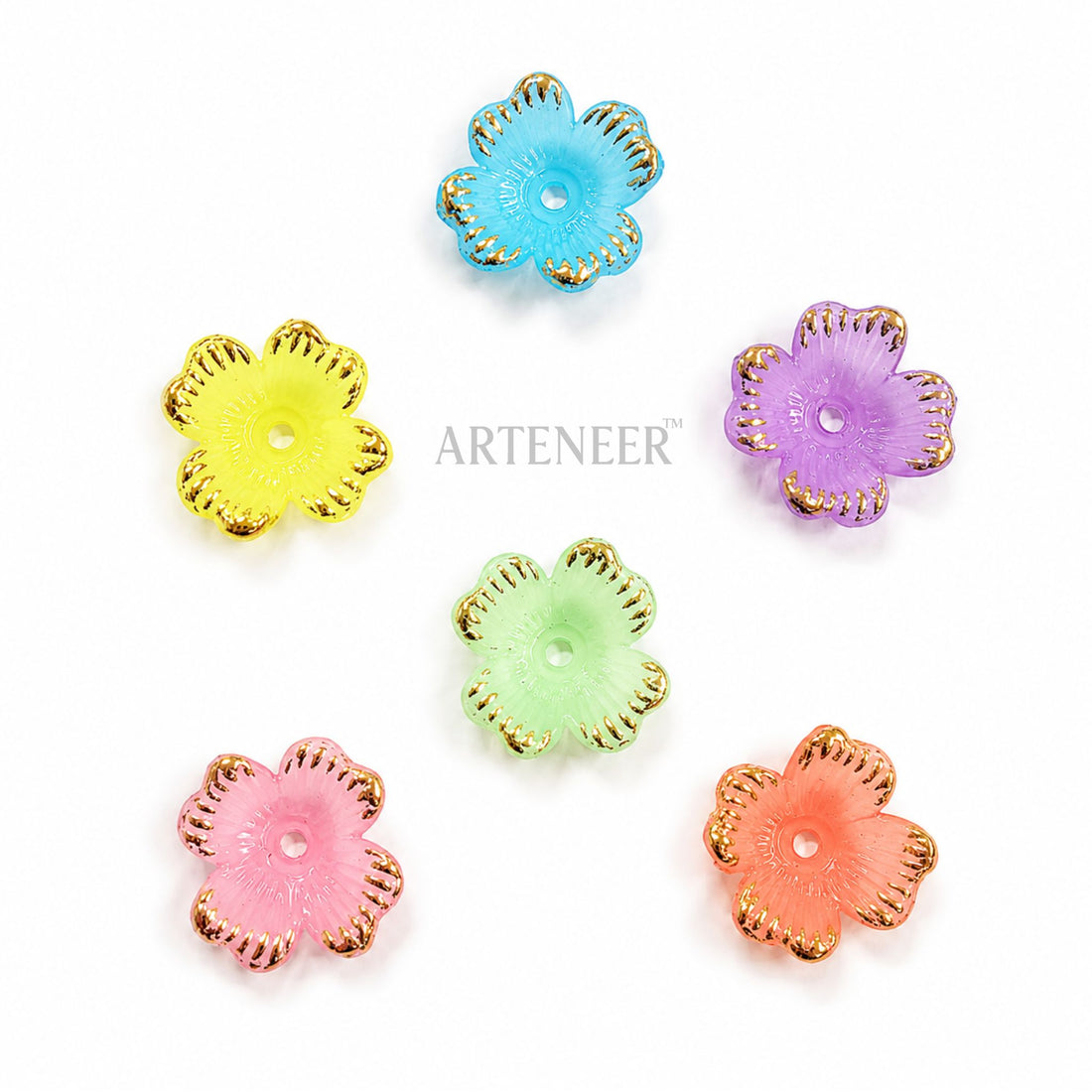 Golden shine colorful flower beads for DIY crafts, mega pack of 420 multicolor mini flower charms by Arteneer