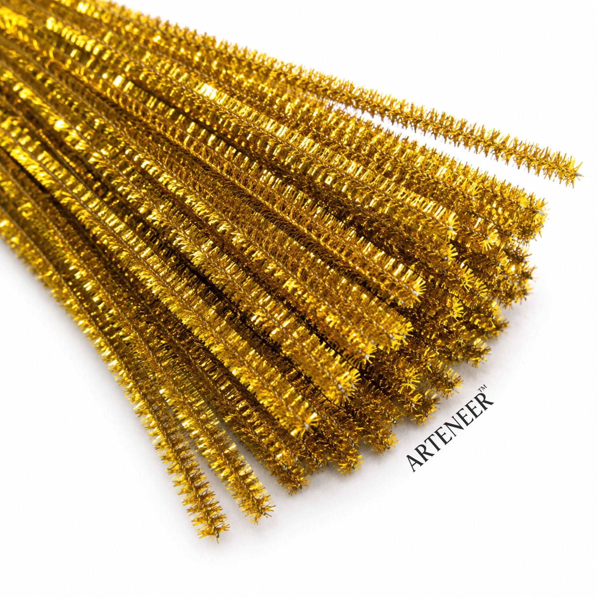 Golden Glitter Pipe Cleaner - 6mm (12 Inch) | Pack of 100 Pieces