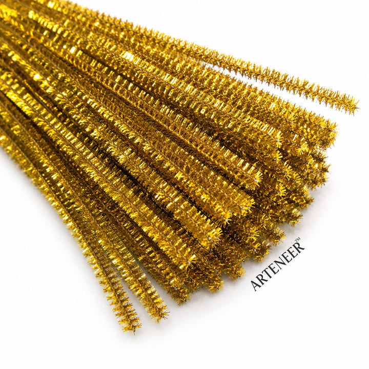 Golden Glitter Pipe Cleaner - 6mm (12 Inch) | Pack of 100 Pieces