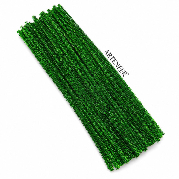 Green Glitter Pipe Cleaner - 6mm (12 Inch) | Pack of 100 Pieces