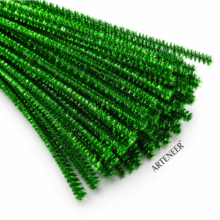 Green Glitter Pipe Cleaner - 6mm (12 Inch) | Pack of 100 Pieces