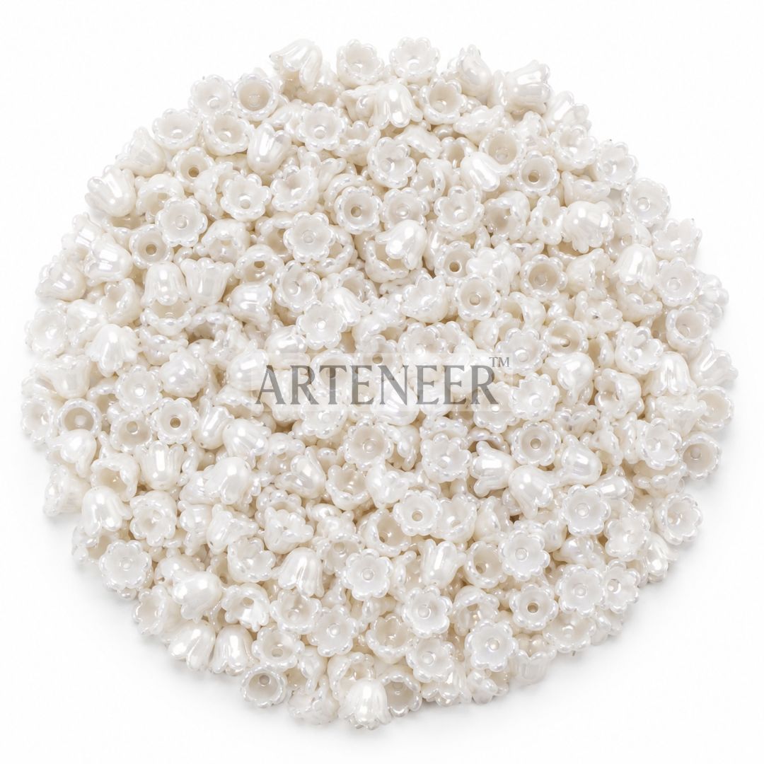 White small hanging flowers for DIY crafts, mega pack of 1100 mini white flower charms by Arteneer