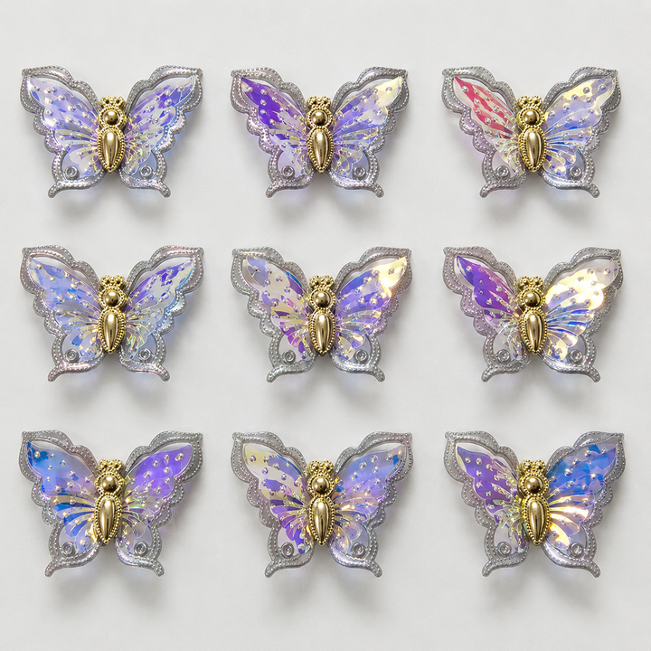 Large holographic 3D butterfly embellishments with golden bodies for DIY crafts and resin art